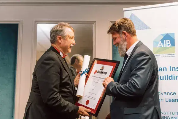 Certificate presented at an industry awards evening